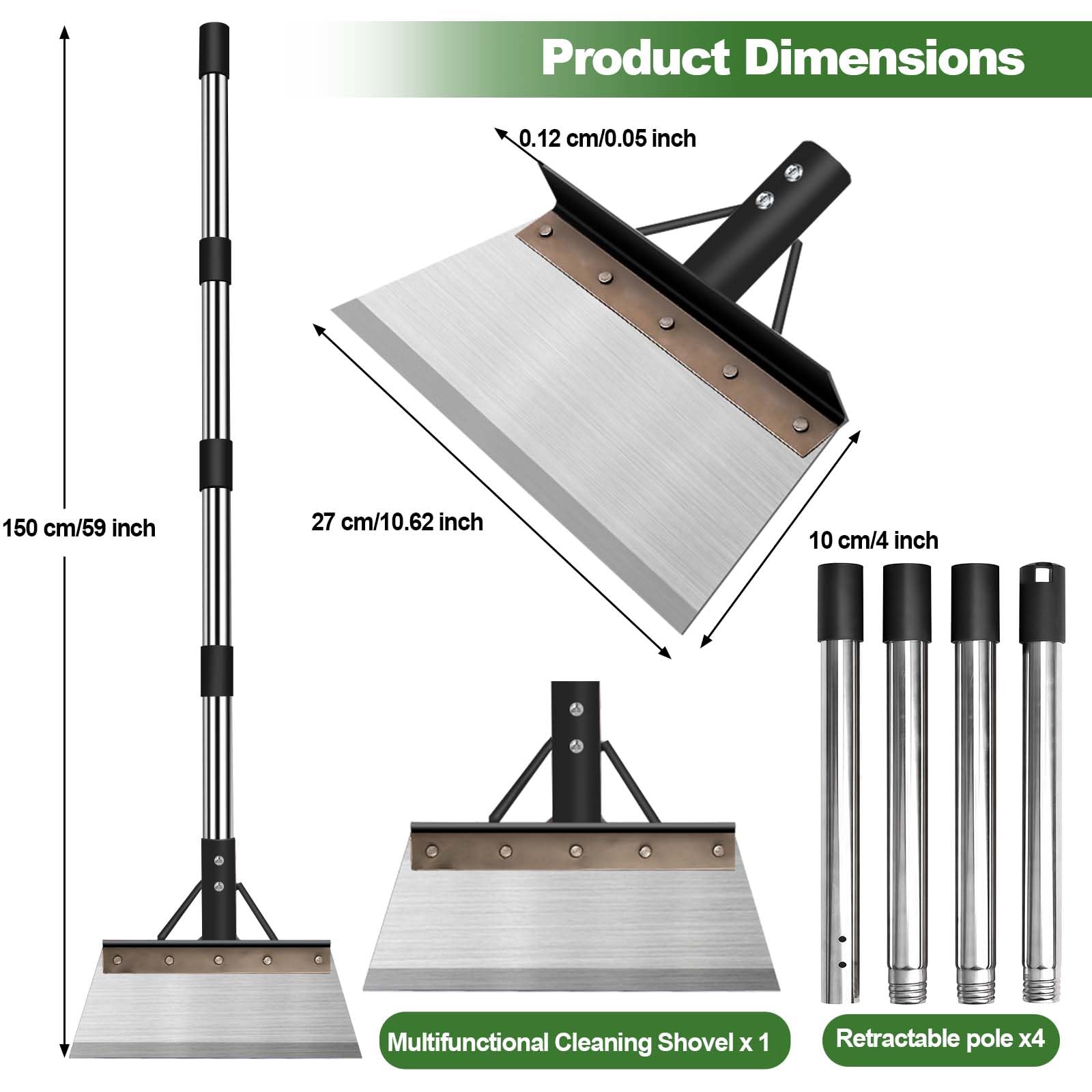 Ezkamfort Multifunctional Garden Cleaning Shovel, Garden Shovel with 59" adjustable handle, Gardening Scraper Shovel - Image 2