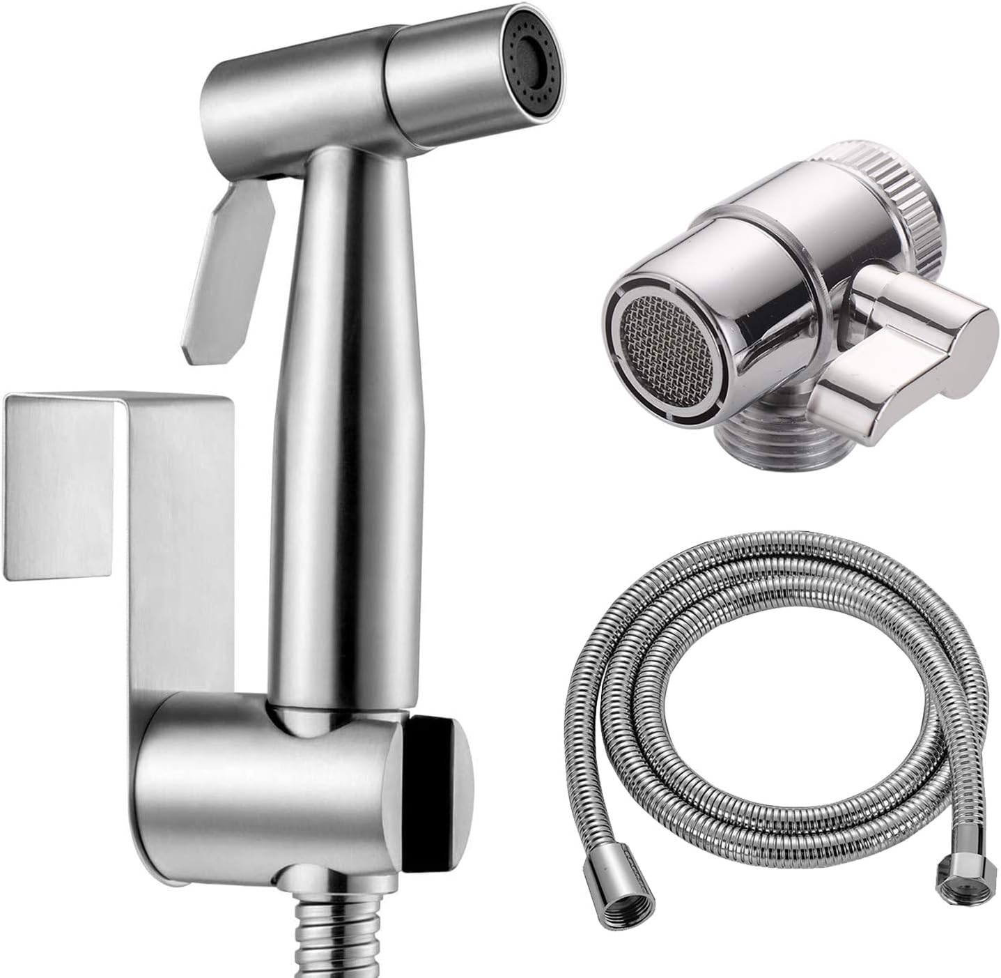 Kit Bidet Portatile In Acciaio Inox | Doccetta WC Con Deviatore 2 Vie E Tubo 1,5m | Senza Foratura - Foto 2