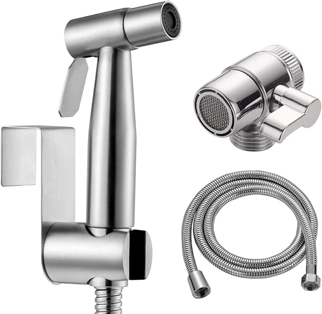 Bidet Shower Kit - Stainless Steel Bidet Hand Shower for Bidet Toilet Shower with 2 Way Shower Diverter, 1.5m Shower Hose and Hand Shower Holder