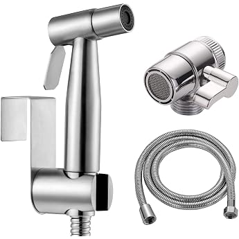 Bidet Stainless Steel Hand Shower, Muslim Stainless Steel Shower and Baby Cloth Nappy Spray Kit - with Tap Dispenser, Hose an