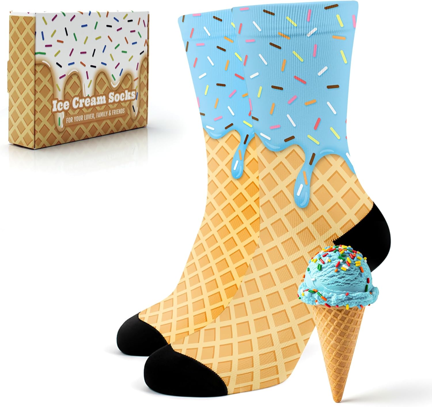 Ice Cream Print Socks for Women Men Funny Novelty Crew Socks Cute Foodie Gift Idea