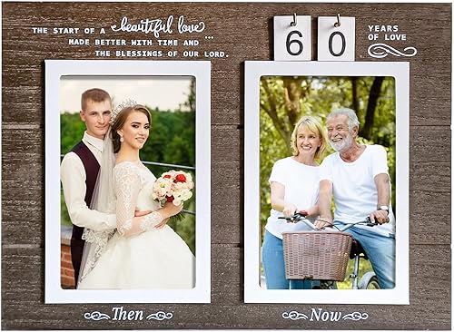 Then & Now Marco de fotos de aniversario, regalo de boda de 1 a 99 años, marco de aniversario de Let's Make Memories personalizado Then & Now, disponible en Yaxa Venezuela