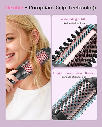 Miniatura 6 de Cepillo de rebote infrarrojo mejorado, cepillo redondo térmico calentado con 5 ajustes de calor y pantalla LED, 1.5 pulgadas lonic para alisador de