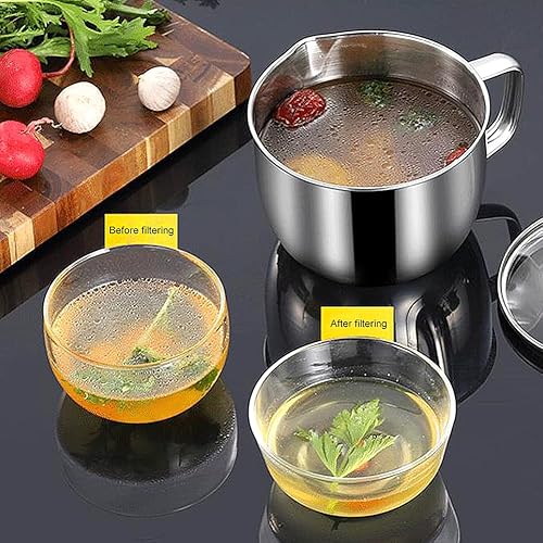 Miniatura 9 de Separador de grasa de acero inoxidable de 4 tazas338fl oz con colador y tapa de vidrio taza separadora de aceite para sopa para cocinar olla