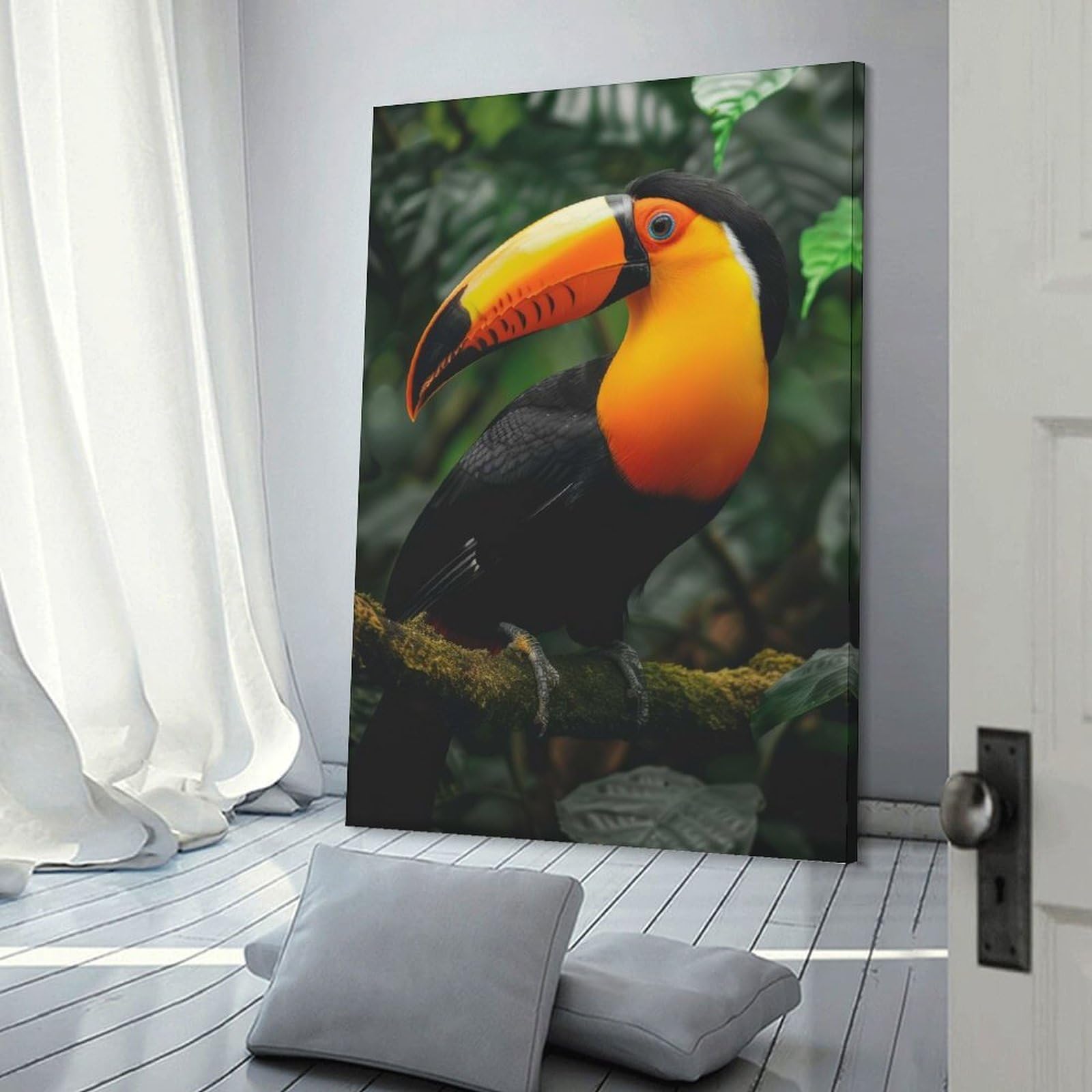 Junmoney Toucan in Rainforest Hanging Wall Art 24x36inch(60x90cm), for Study, Office Or Focused Interiors, Wall Art That Adds Style to Work Areas