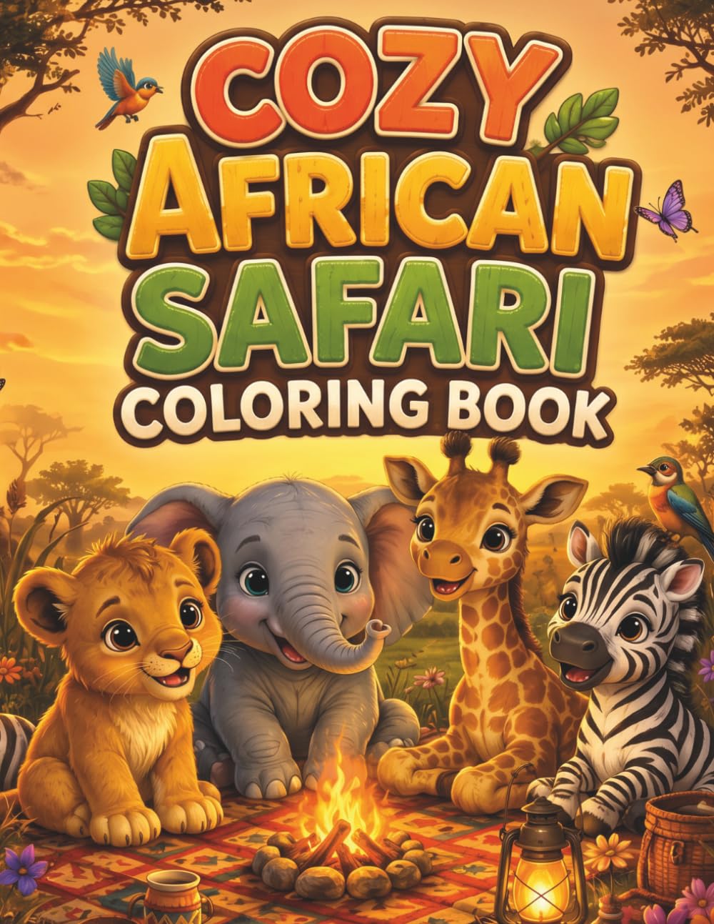 Cozy African Safari: A Cute Safari Adventure Coloring Book | Relaxing Animal Scenes, Baby Lion, Elephant, Giraffe & More | Fun & Cozy Wildlife Coloring Pages