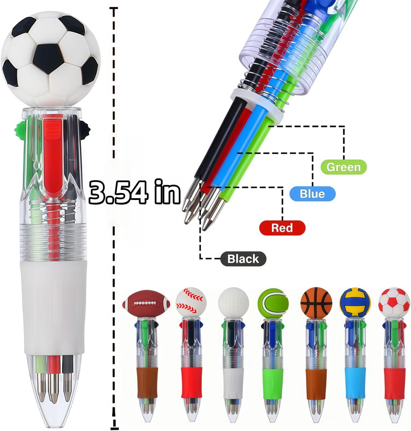 Oneshow 50 Pack-Sports Party Favors Mini Pens, Cool 4-in-1 Soccer Basketball Baseball Bulk Ballpoint Pen Set, Sports Goodie Bag Stuffers, Classroom Rewards Birthday Gifts (Sports-50PCS)
