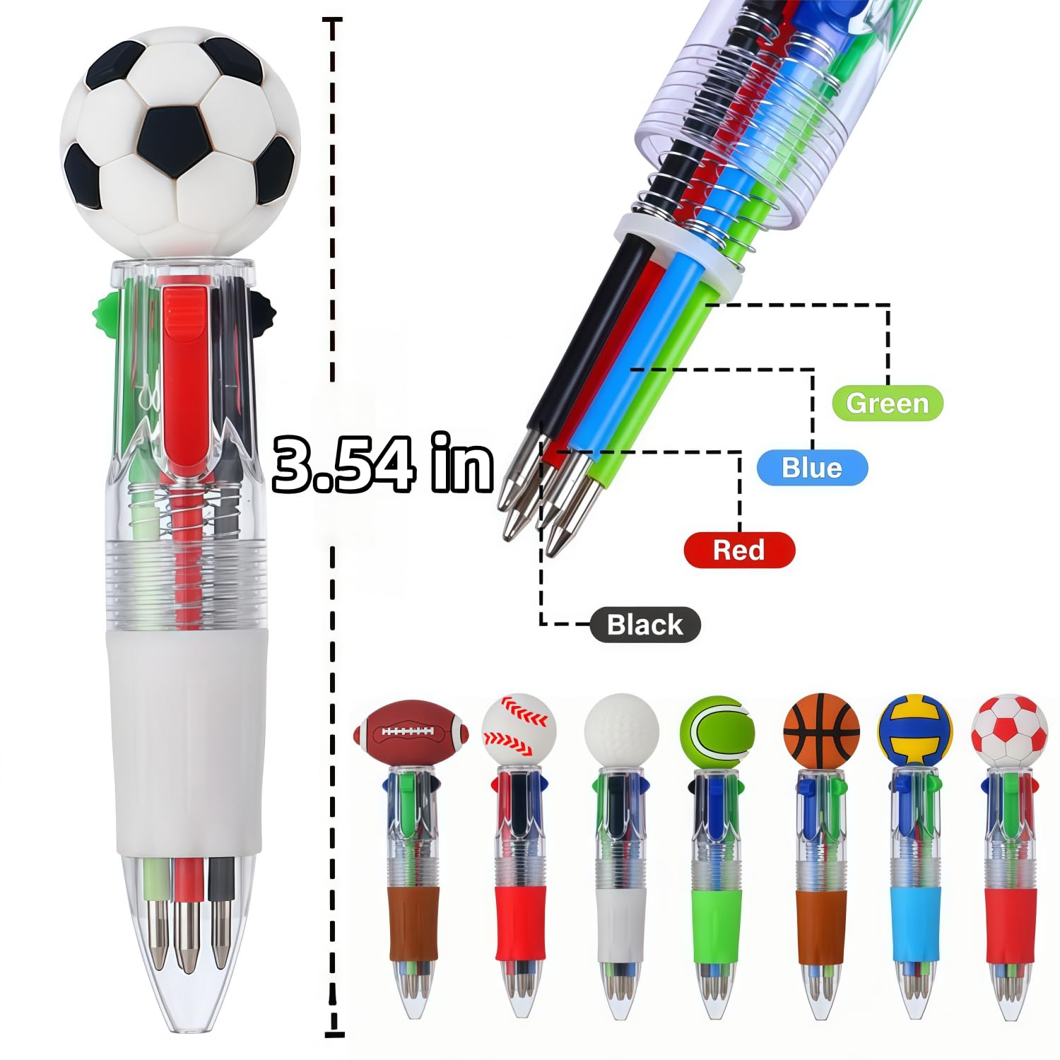 Oneshow Mini penne a sfera sportive 4 in 1, set di penne a sfera divertenti a tema sportivo, calcio, basket, pallavolo, regali per gli amanti dello sport, ideale per premi in classe, regali per feste