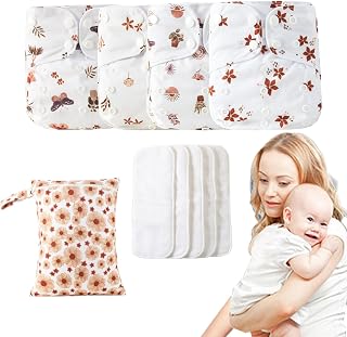Reusable Nappies for Infant 4X 4 Inserts, 1 Wet Bag, Absorbent | Nappies Breathable Liner, Waterproof Cover, 1 Wet Bag, Unisex, Washable Nappies, Absorbent Breath