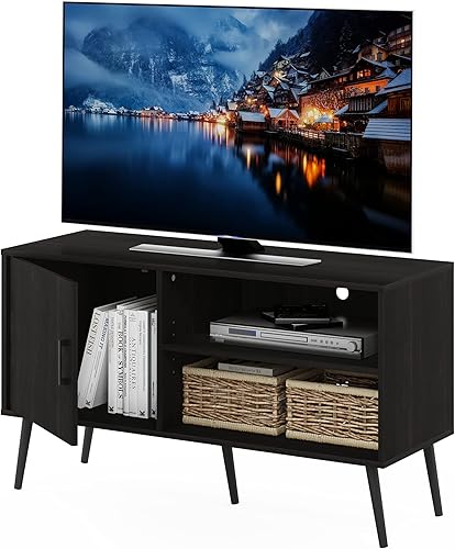 Furinno Claude - Soporte de estilo de mediados de siglo con patas de madera para TV de hasta 55 pulgadas, un gabinete con dos estantes, color