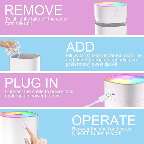 Miniatura 6 de Humidificadores para dormitorio, humidificador de plantas de escritorio personal para interiores, 13.5 fl oz, humidificador pequeño portátil para