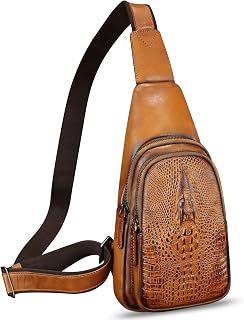 Genuine Leather Sling Bag Retro Crossbody Sling Backpack Handmade Chest Purse Daypack Cycling Fanny Pack (Brown)
