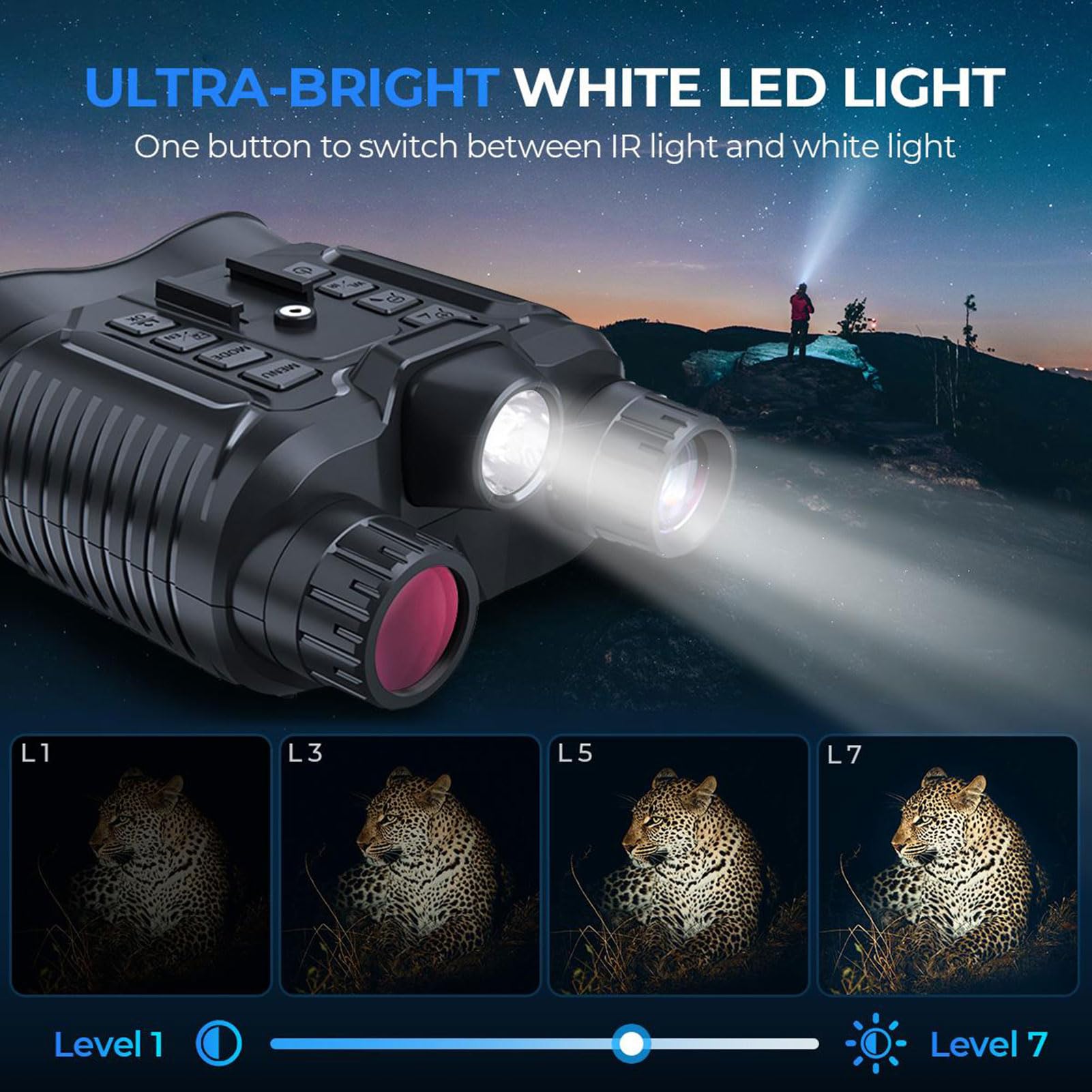 Gafas de visión Nocturna para Montar en la Cabeza, Binoculares de visión Nocturna Digitales de 1312 pies con cámara, Video 4K y Fotos de 36 M, Zoom Digital de 8X, Linterna para Acampar