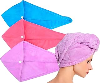 Absorbent Hair Towel - Extra Soft Microfiber Hair Towel for Women with Closure, Suitable for Every Hair Type (3 pcs)