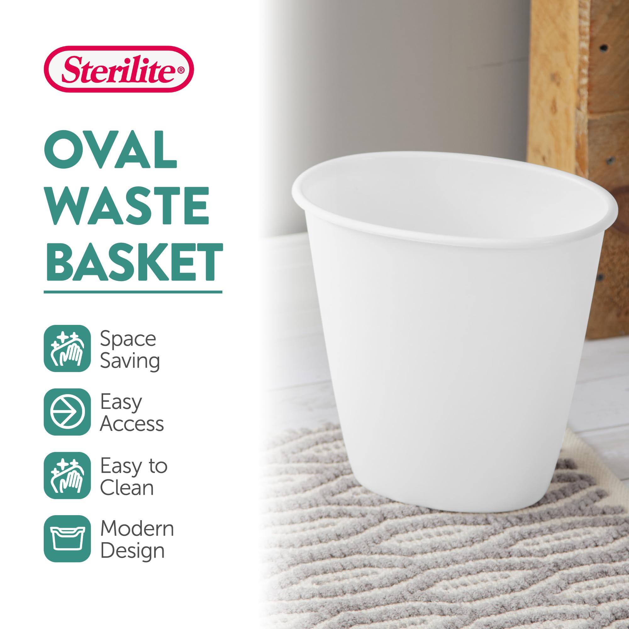 Sterilite 10118012 owalny kosz na śmieci 1,5 l / 5,7 l, biały, 12-pak