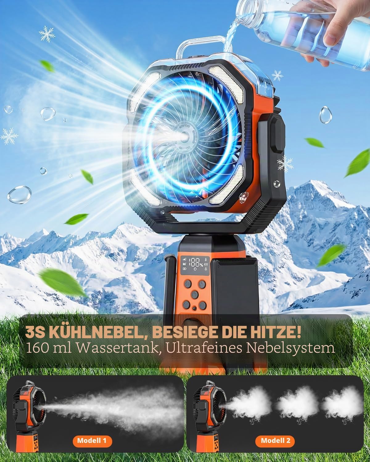 24000mAh Solar Camping Ventilator mit Ständer, Akku Ventilator mit Fernbedienung & Powerbank, mit Fernbedienung und Haken, Tragbarer USB Zelt Ventilator für Angeln Picknick Wohnmobil Outdoor