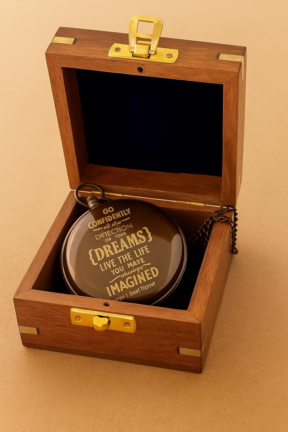 Handmade Sundial Personalized Compass - Graduation Day Gift, Wedding Heirloom, for Men, Birthday Gift for Son,Premium Leather Case, Wooden Box for her