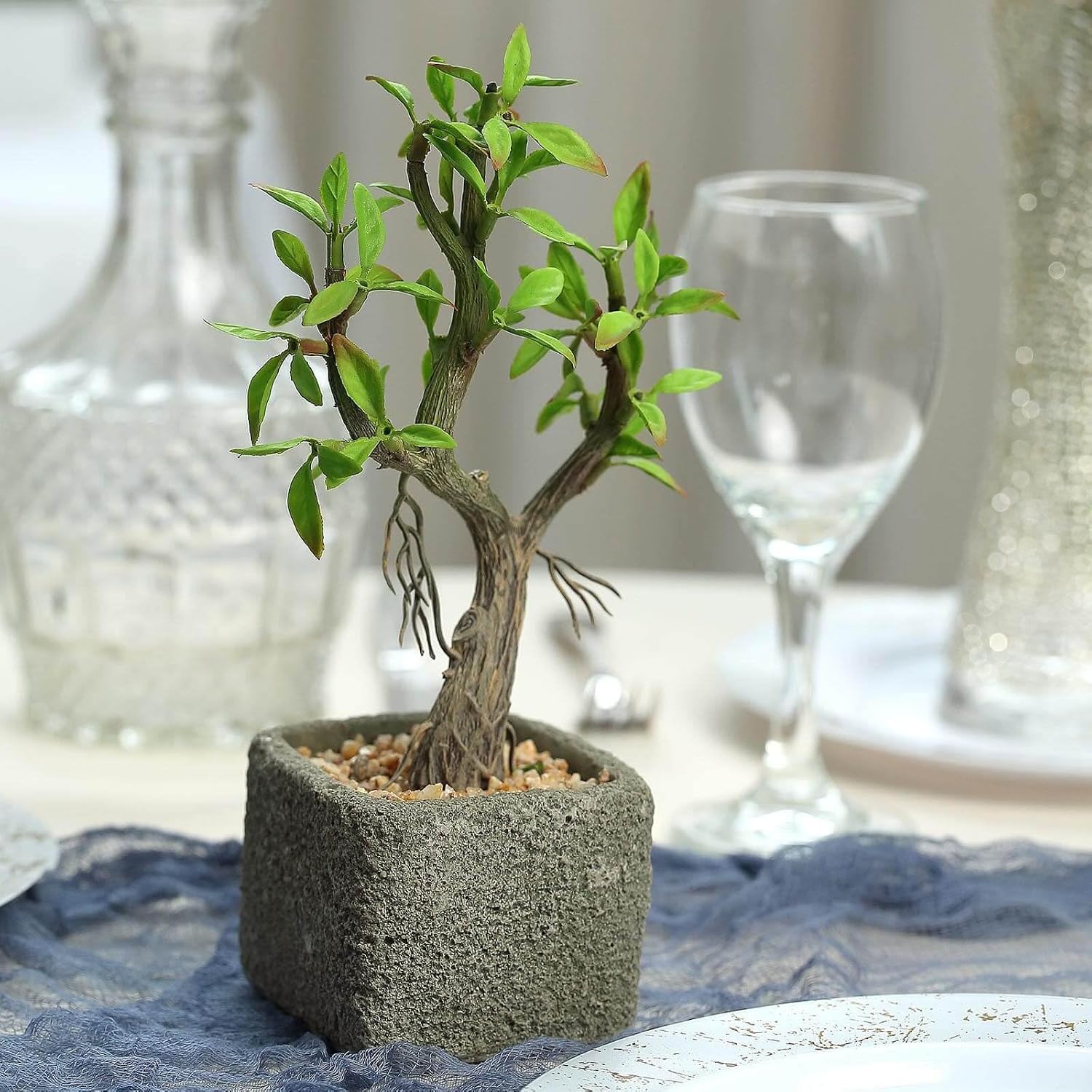 Efavormart 9" Artificial Willow Tree Succulent in Pot - Tall Faux Trailing Plant for Boho Bookshelf Styling and Rustic Room Window Decor