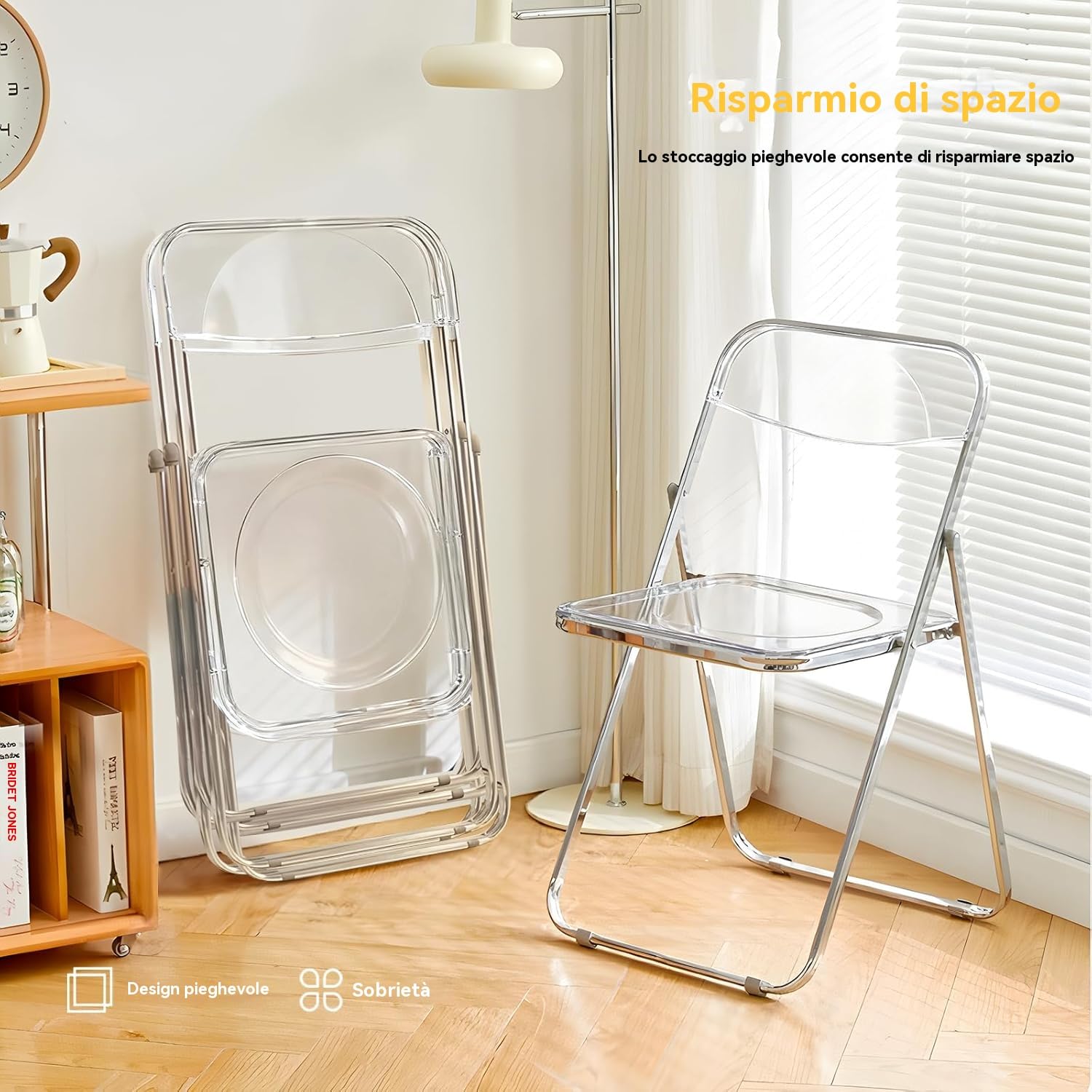 Set di 4 sedie pieghevoli in acrilico, sedie portatili pieghevoli in plastica, facili da usare e riporre