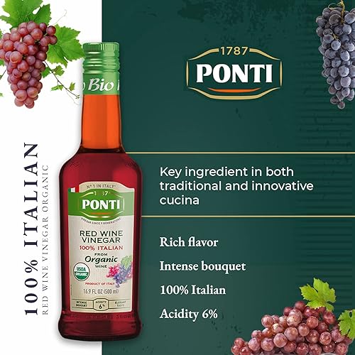 Miniatura 3 de 1787 PONTI Vinagre de vino tinto orgánico 100% italiano, acidez equilibrada y ramos armoniosos, delicioso con todo tipo de ensaladas, mariscos y