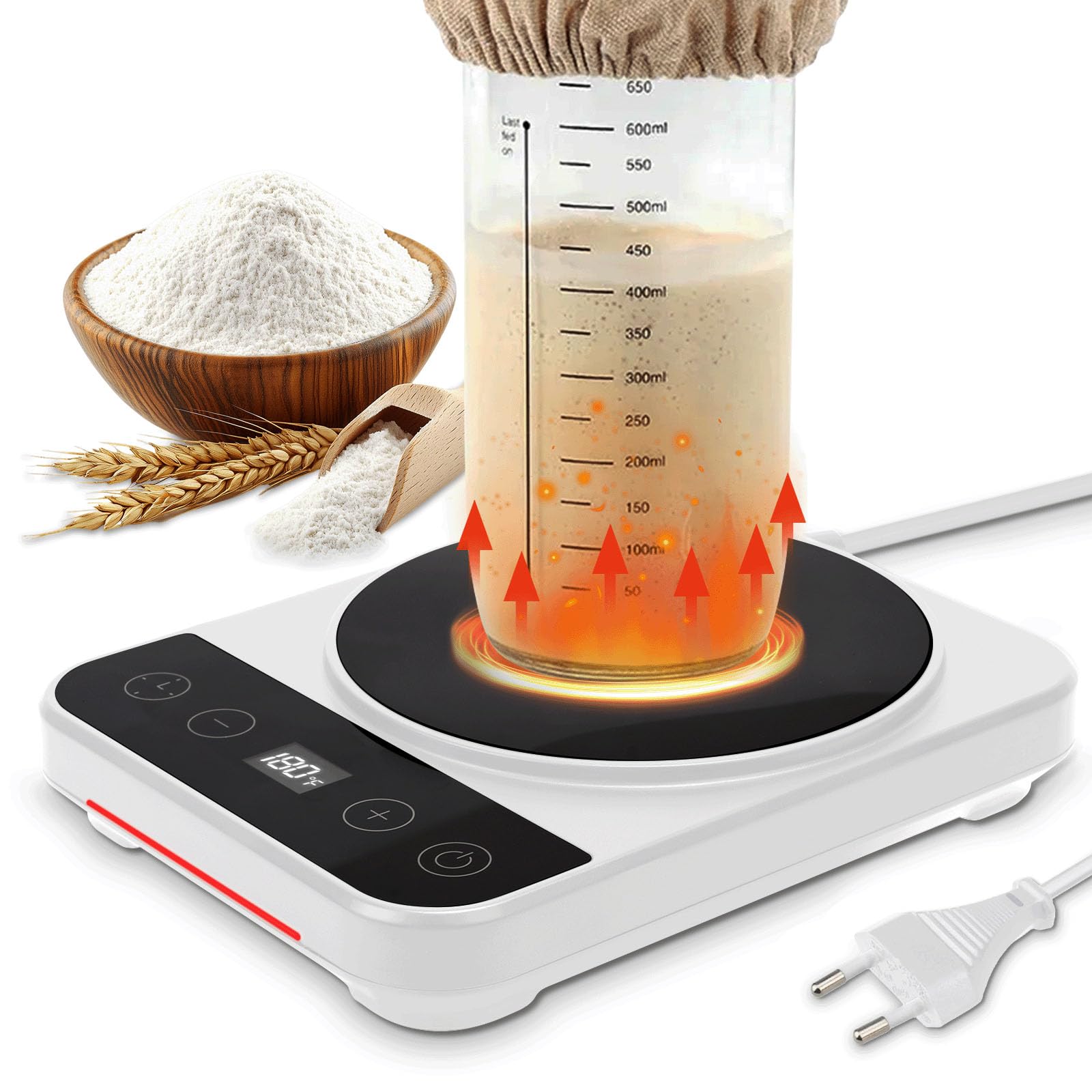 Chauffe Levain,Outils de Cuisson du Pain 70-100 °F, Tapis Chauffant pour Levain avec Minuterie 12H & Fonction Mémoire, Contrôle Précis de La Température 1 °C, Pour la Pâtisserie Maison