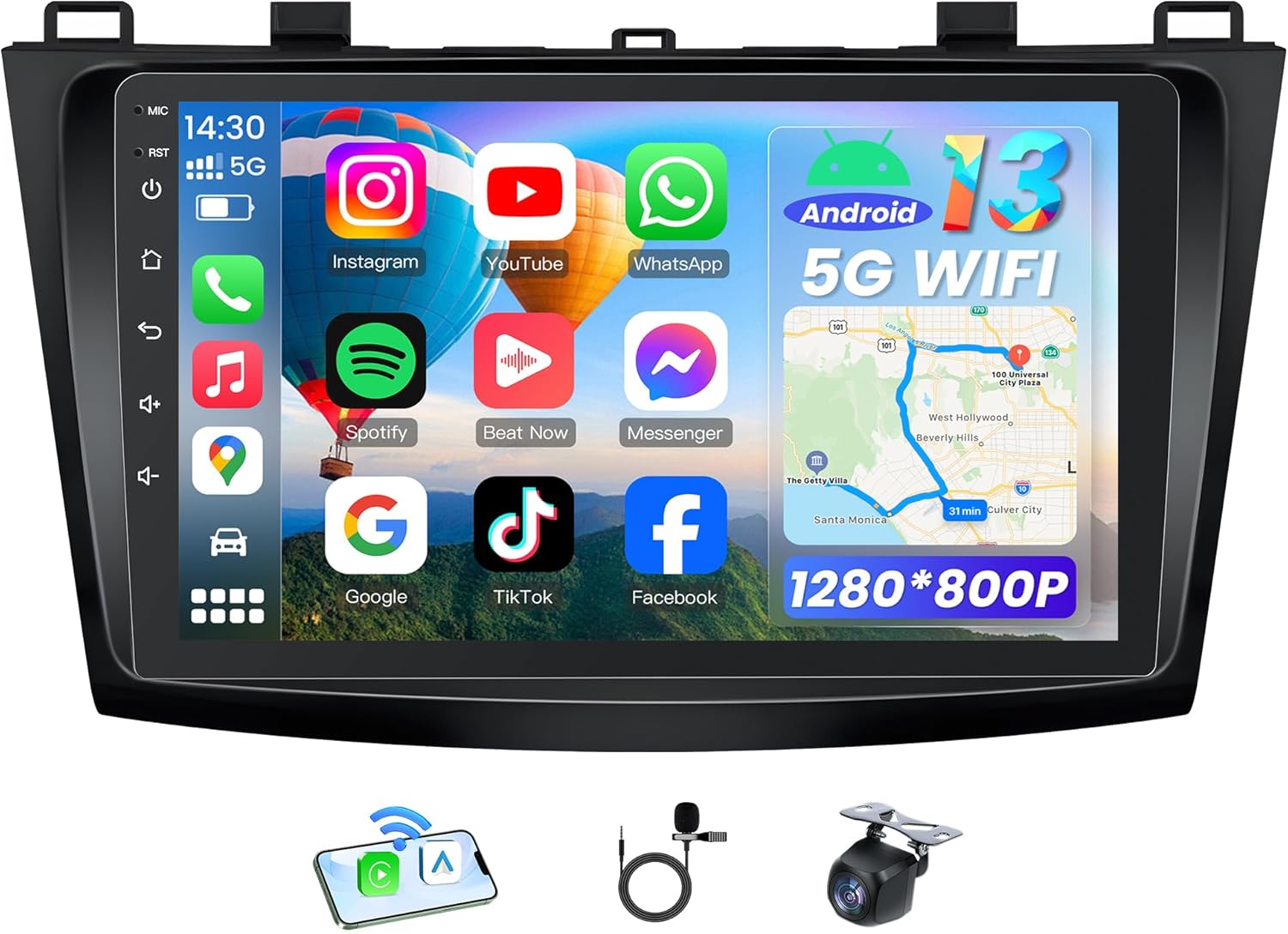 Car Stereo Radio for Mazda 3 2010 2011 2012 2013: 9 Inch 1280x800 Touchscreen Wireless CarPlay Android Auto - Fit for Bose System Online Upgrade OTA GPS 5G WiFi Bluetooth 5.0