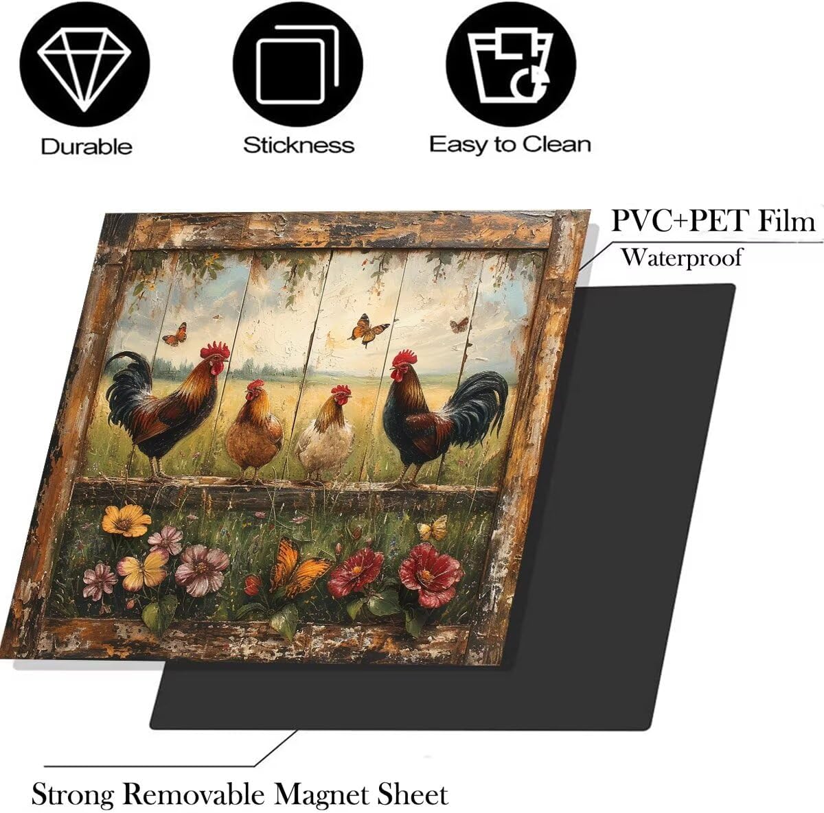 Dishwasher Magnet Front Door Cover,Farm Rooster Decorative Magnetic Door Cover Front,Fridge Covers Magnetic Skin,Home Appliances Decorative Stickers,23"X26"