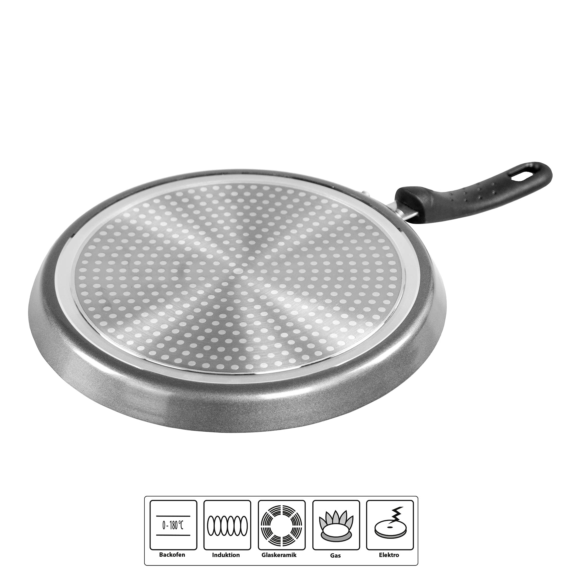 STONELINE Crepera Sartén Crepes 25 cm con Rastrillo Sartén Antiadherente Sartén Inducción con Revestimiento Antiadherente con Partículas de Piedra Reales, Todo Tipo de Cocinas, Cocinar Sin Grasa