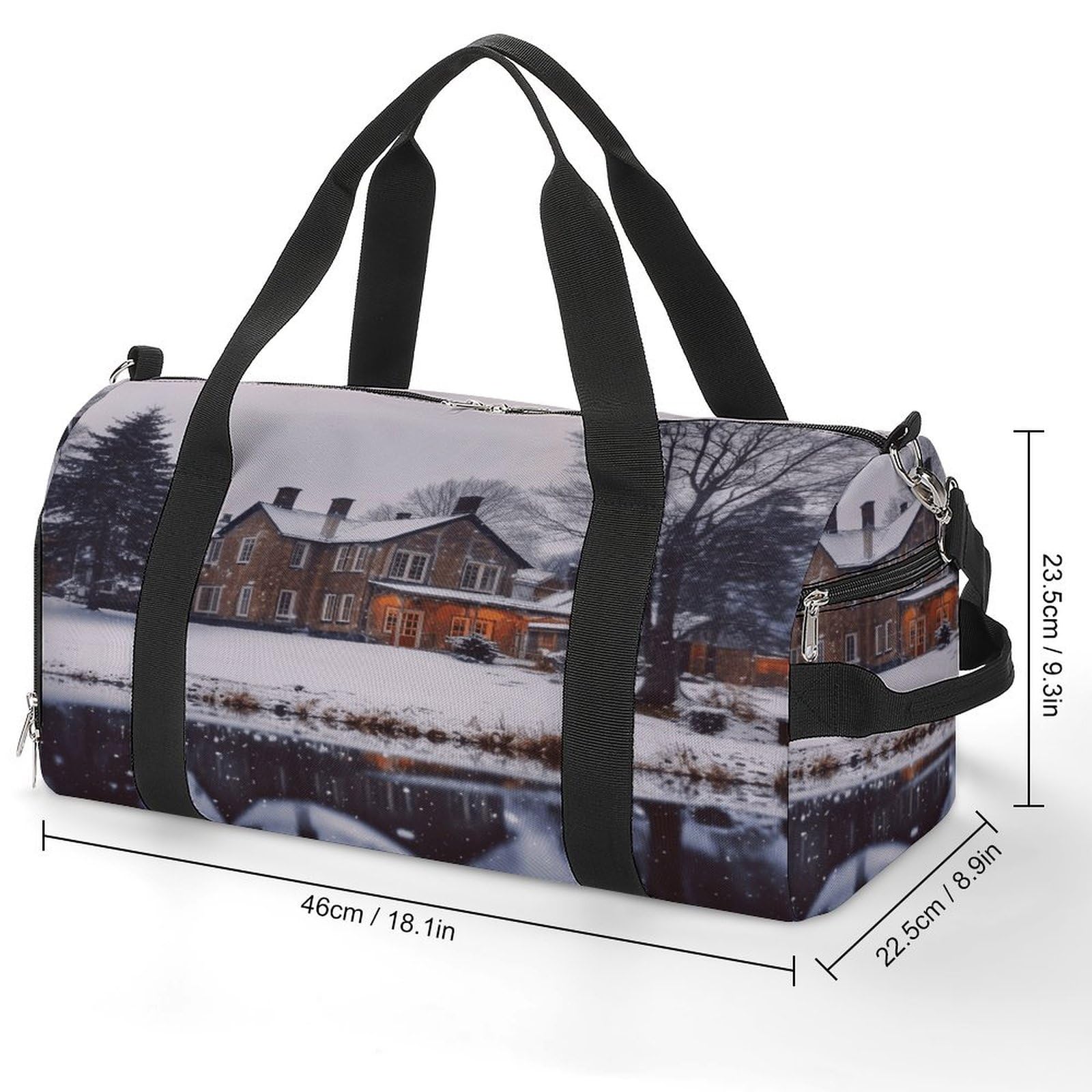 Turnbeutel für Damen und Herren, Winter, Bauernhaus-Druck, Turnbeutel, wiederverwendbar, Turnbeutel mit Schuhfach, Stil, Einheitsgröße, modern, Stil:, Einheitsgröße, Modern