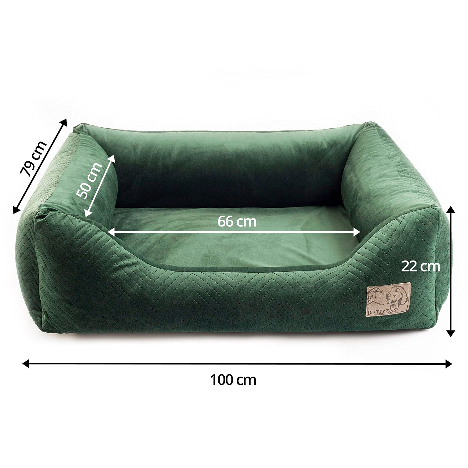 Exclusive Hundebett | Hundeliege, Hundekörbchen mit Kissen | Hundesofa für große Hunde | Große: XL - 100 x 79 x 22 cm | Farbe: Velvet Grün
