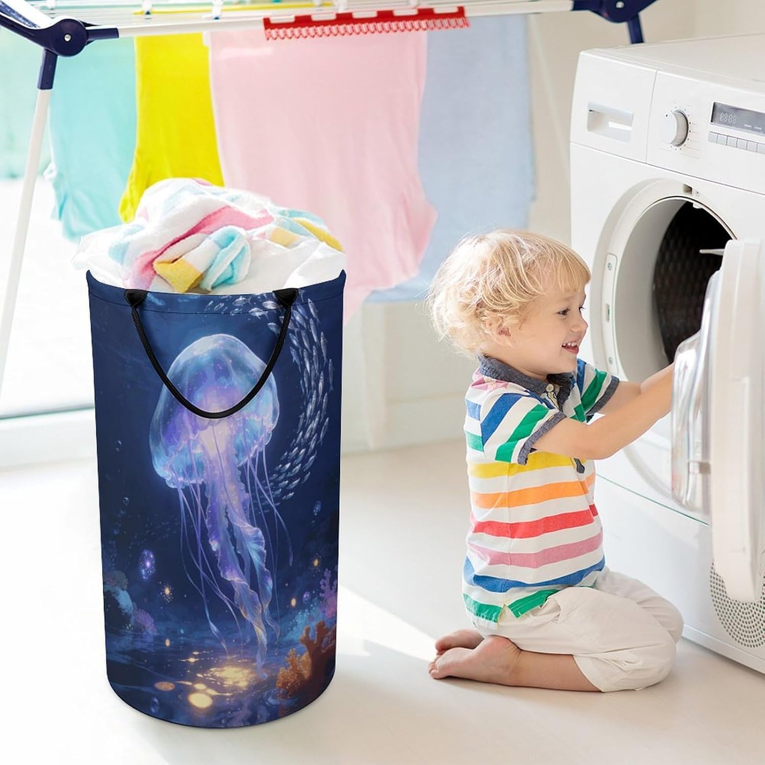 Ocean Laundry Hamper Portable Lightweight Clothes Hampers Fashion Dirty Laundry Storage Basket Large Capacity Foldable Clothes Baskets for Bathroom Bedroom