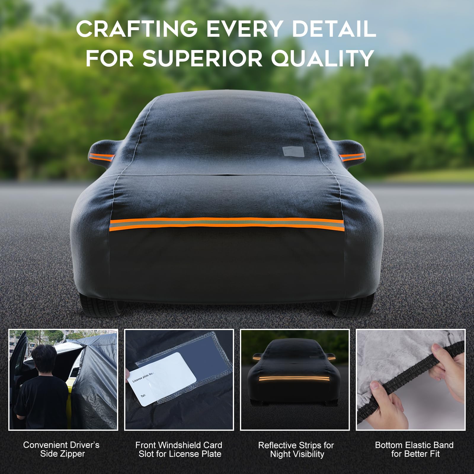 Sedan Car Cover Waterproof All Weather for Automobiles Outdoor Heavy Duty Full Exterior Covers with Zipper Door Rain — view 4