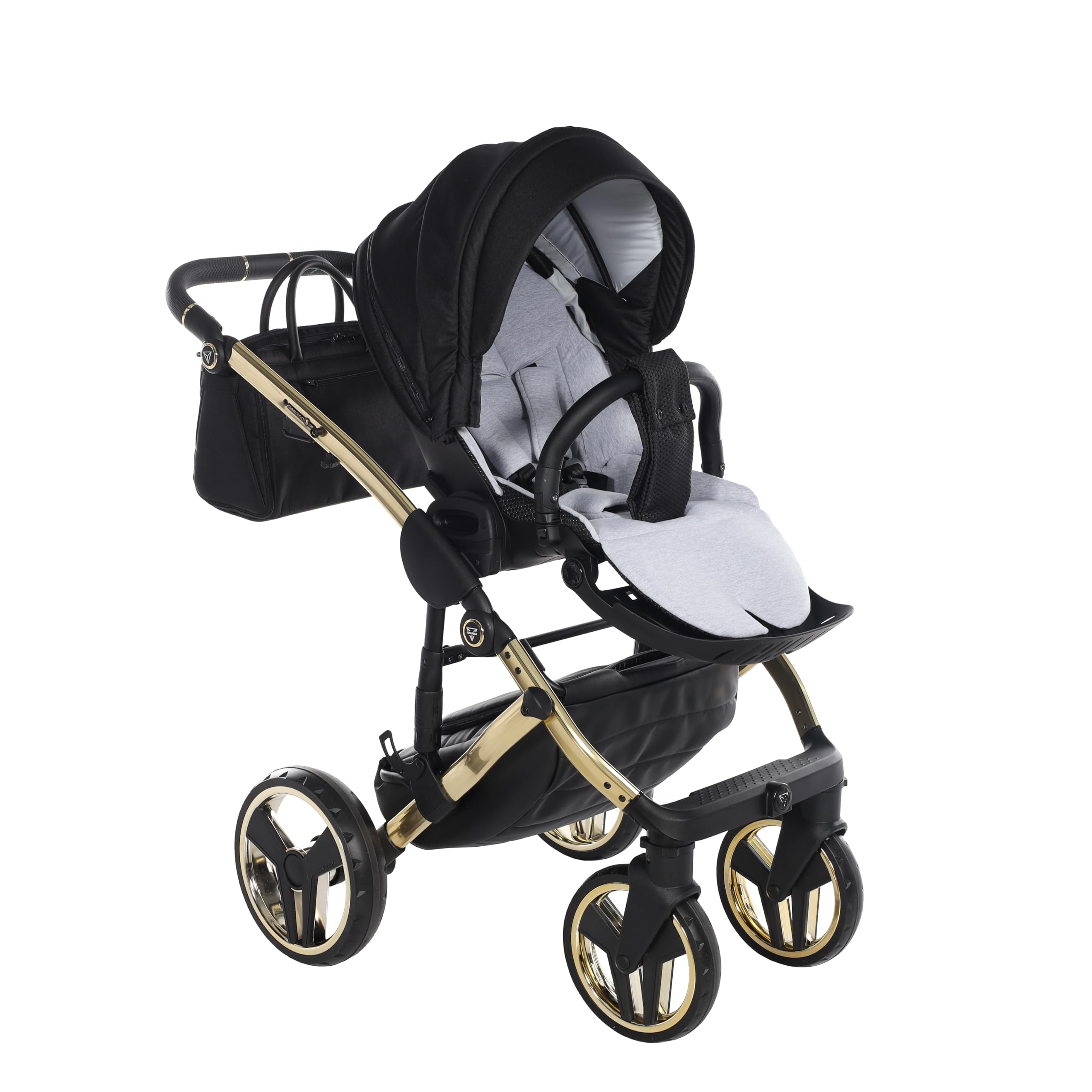 Junama Passeggino TRIO Diamond S 02 Nero e Oro - 2in1 3in1 4in1 + ombrellino (2 in 1 con Adattatori)