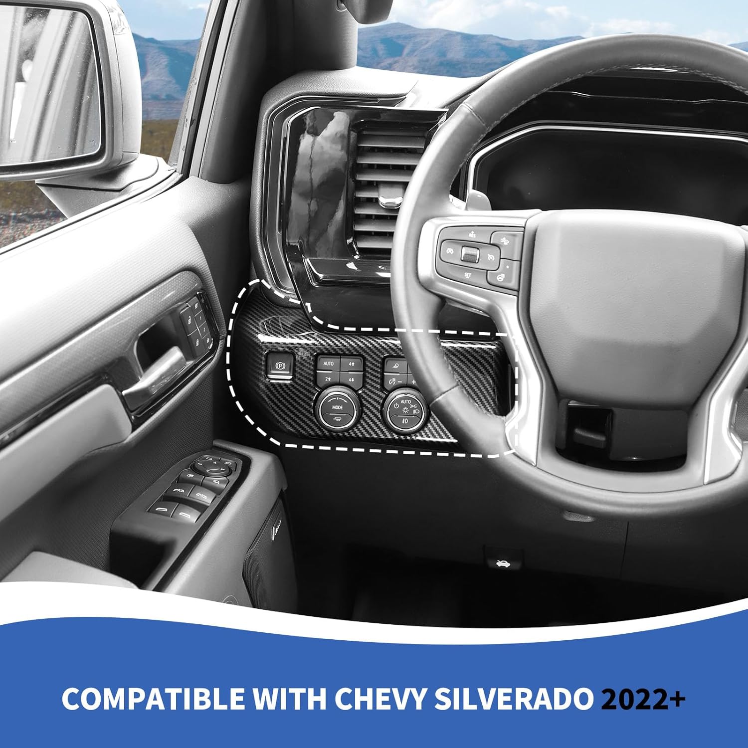 RAZPOY Headlight Switch Button Panel Cover Trim Compatible with 2022 2023 Chevy Silverado Carbon Fiber Interior Accessories