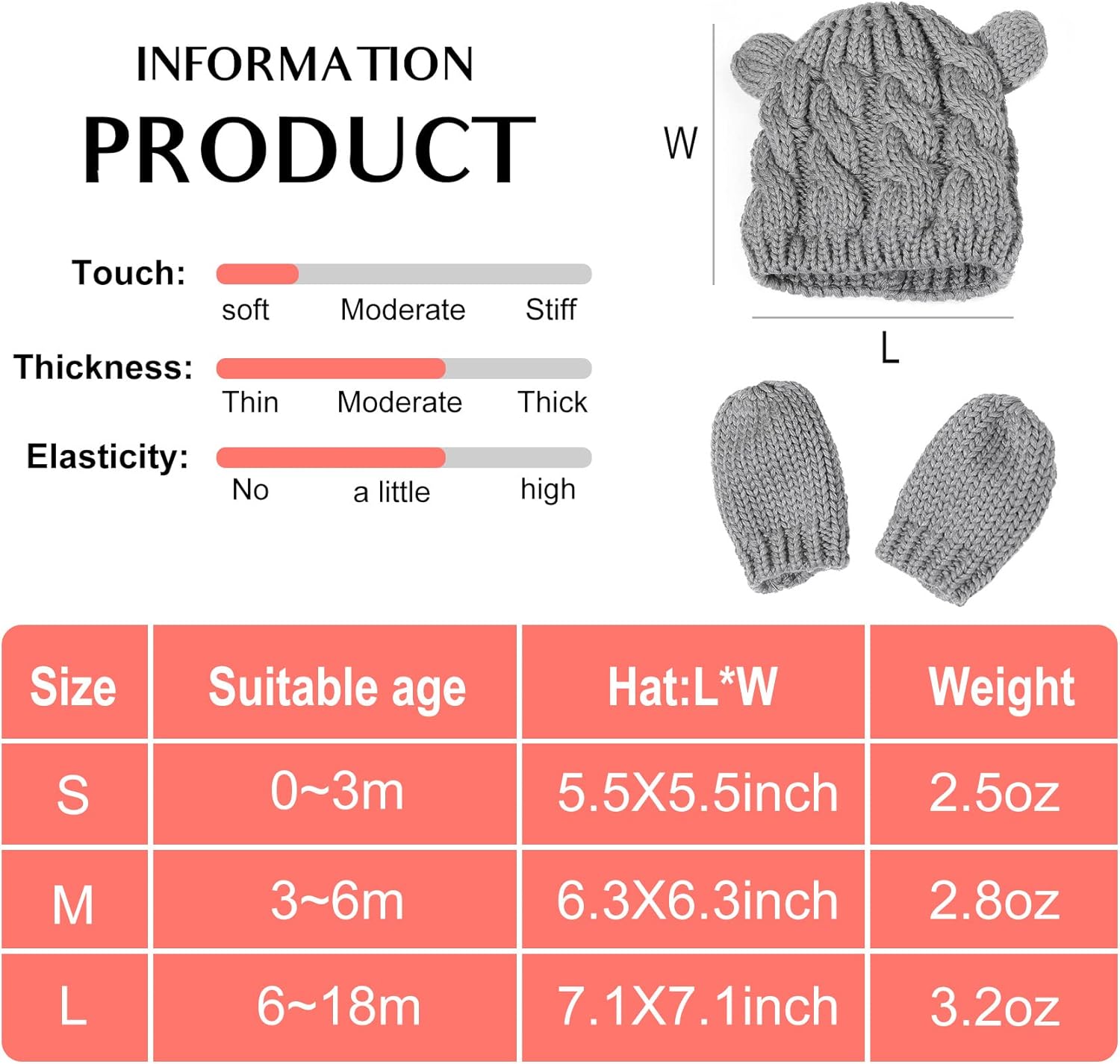 Infant Winter Beanie Hat Mittens Set Newborn Baby Toddler Warm Knitted Hat Glove Set for Girls Boys - Image 5
