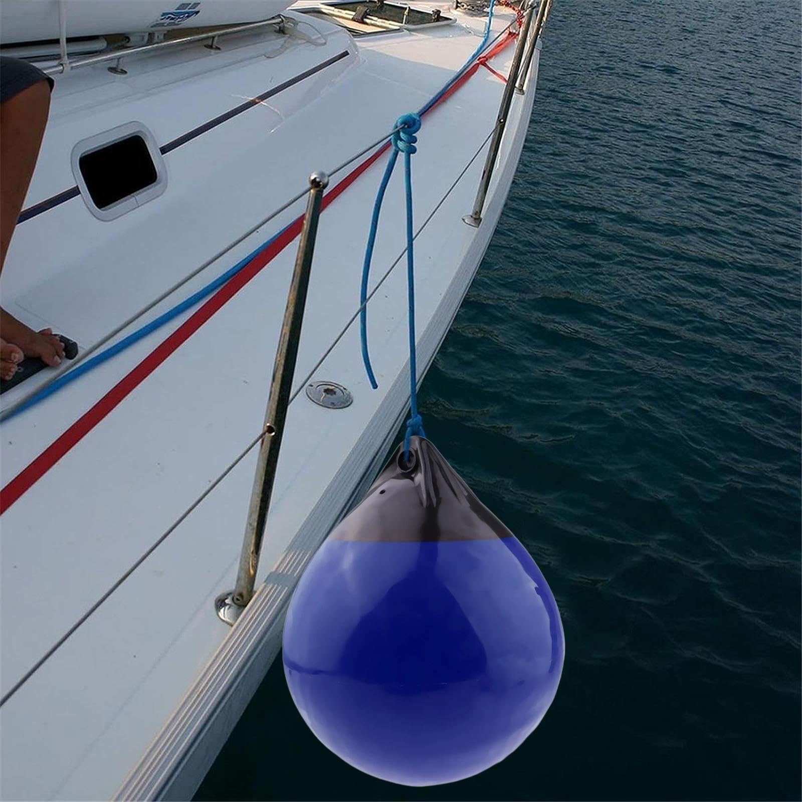 F Fityle Boya Redonda Inflable de PVC, Accesorio Multifuncional con Orificio para Veleros y Barcos de Esquí, Lanchas Rápidas, Boya de Anclaje de 30 x 35cm