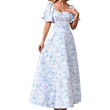 GLNEGE Summer Floral Wedding Guest Bridal Shower Maxi Dresses for Women | Sweetheart Neckline Short Sleeve Flowy A Line Beach Vacation Sun Dress Casual Boho Milkmaid Dresses 2026