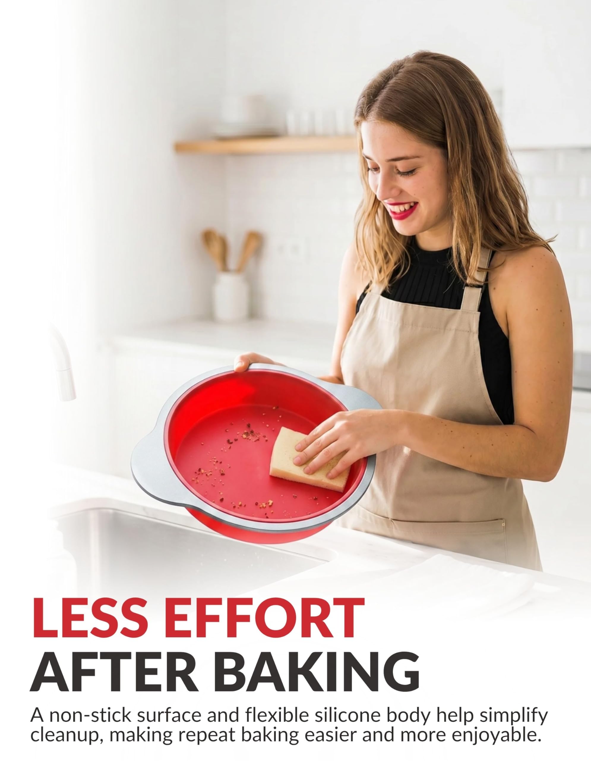Boxiki Kitchen Moule à Gâteau Rond en Silicone avec Revêtement Antiadhésif de 22,9 cm de avec des Poignées en Cadre en Acier - Parfait pour Cuire des Gâteaux Ronds Délicieux.
