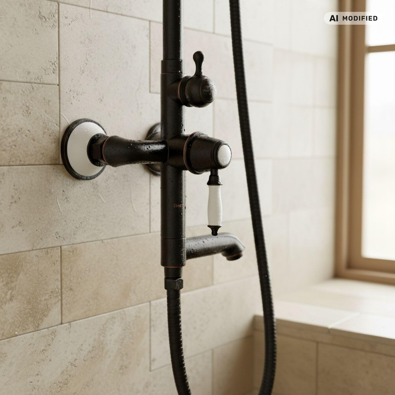 Sistema de Ducha Negro Latón Macizo Estilo Retro Nostálgico, Ducha de Cabeza 20 cm y Ducha de Mano, Montaje en Pared