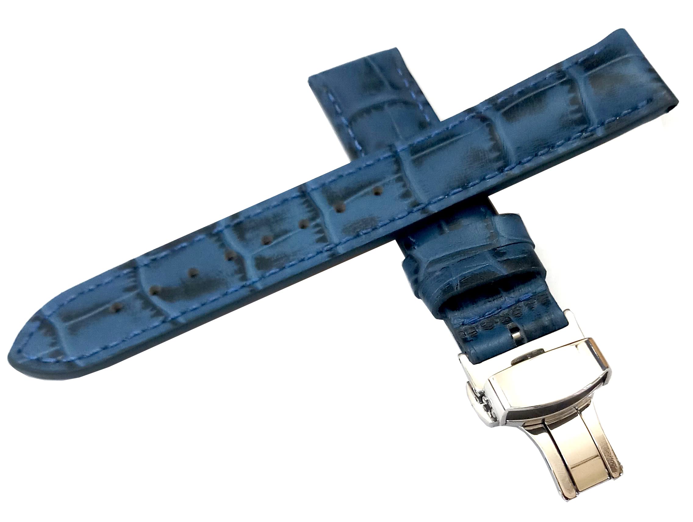 Ewatchaccessories 22mm Genuine Leather Blue Watch Band Strap for Men and Women | Comfortable and Durable Material | Deployment Silver-Buckle (B0B1VGXKLF) Amazon Price History, Amazon Price Tracker