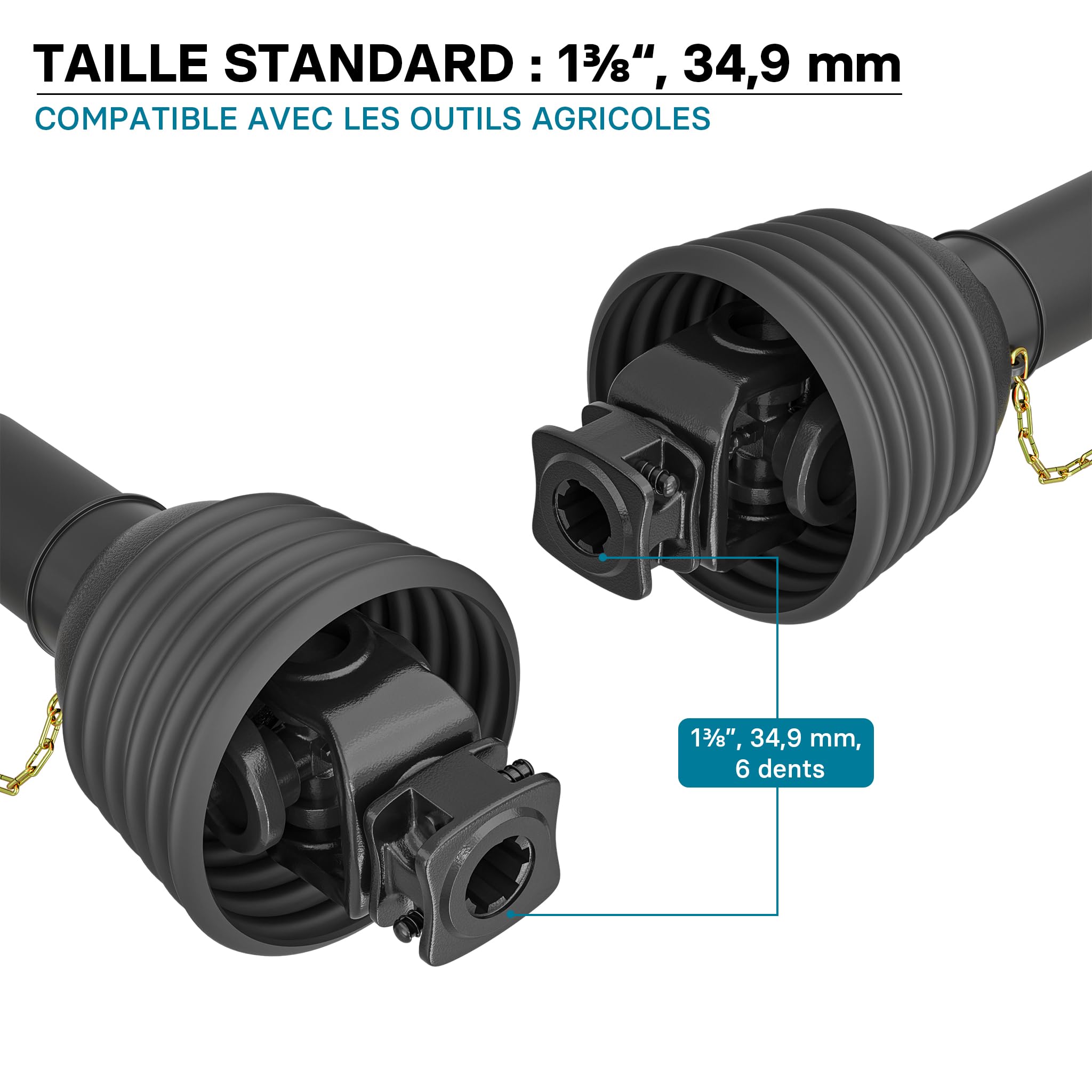 WilTec Arbre de Transmission T8 Cardan 1000-1100mm 1240Nm 540 TR/Min 110kW (150CV) 2X 1 3/8" 6 Dents