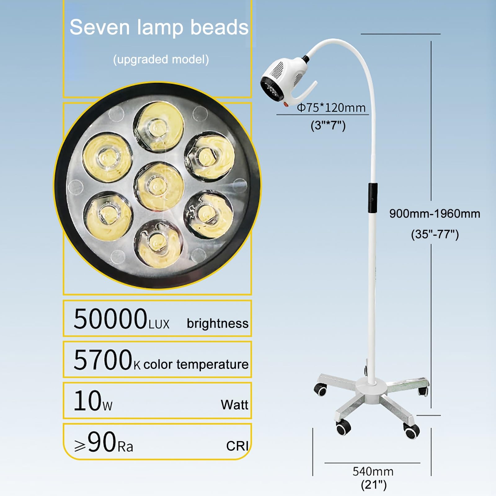 Mobile Lampe FüR GynäKologie, Led-Lampe FüR Chirurgie FüR GynäKologie, Ambulanz, Stomatologie, Hals-Nasen-Ohrenheilkunde, 360° Drehbare Basis In Unbeweglicher AusfüHrung