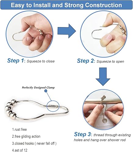 Miniatura 3 de Ganchos para cortina de ducha de playa, anillos  Ganchos inoxidables para cortina de ducha con estrellas de mar, caballito de mar, tortuga, juego de