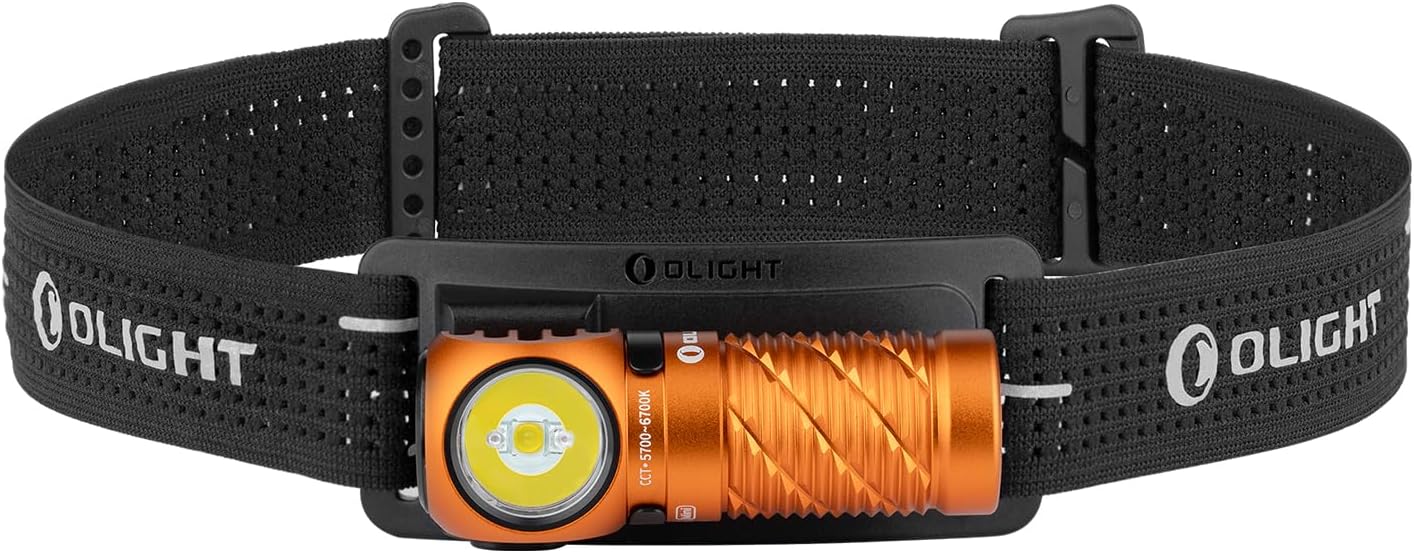 OLIGHT Perun 3 Mini Headlamp 1250 Lumens LED Head Flashlight,Rechargeable Headlight with Red Light Option,Perfect for Working, Hiking, Camping and Climbing (Cool White 5700K~6700K, Orange)