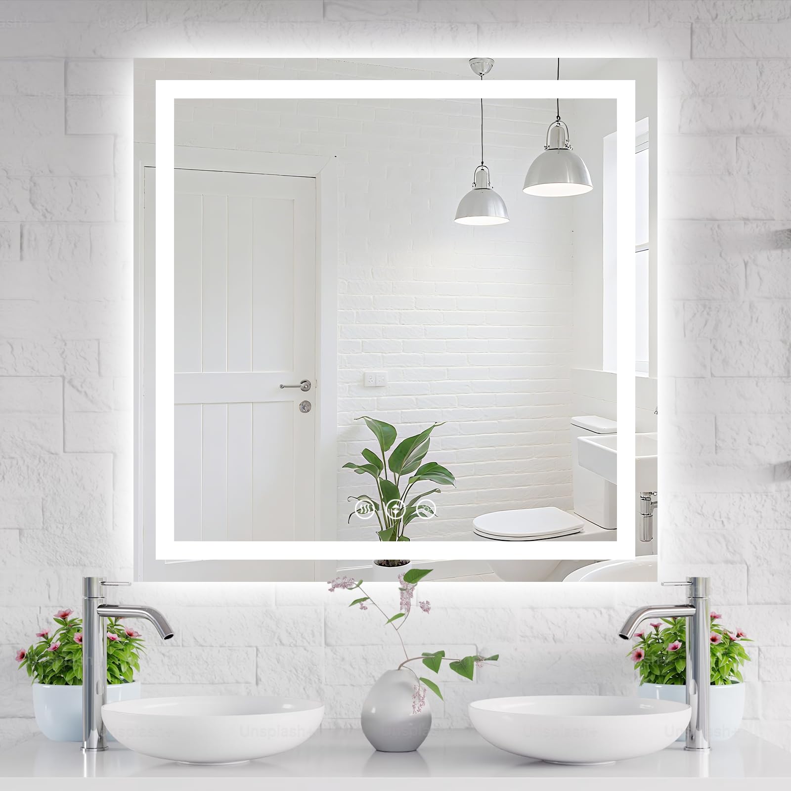 Hiefcce 36"x36" LED Bathroom Mirror with Light, 3 Color Lights, Anti-Fog, Backlit + Front Lighted Mirror for Bathroom Shatterproof Glass & Stepless Dimmable