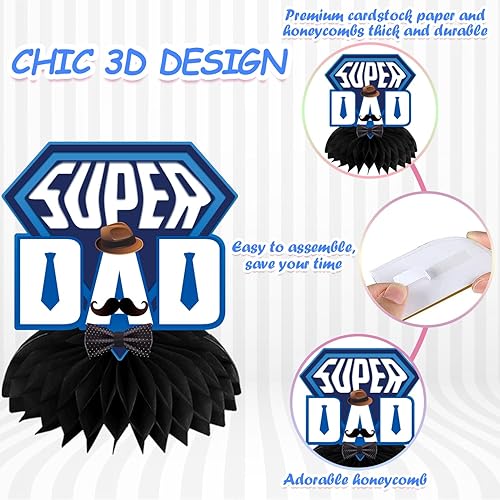 Miniatura 3 de Decoraciones para el Día del Padre, centro de mesa de nido de abeja, 8 piezas de decoración de mesa del día del padre, 8 piezas 3D de doble cara