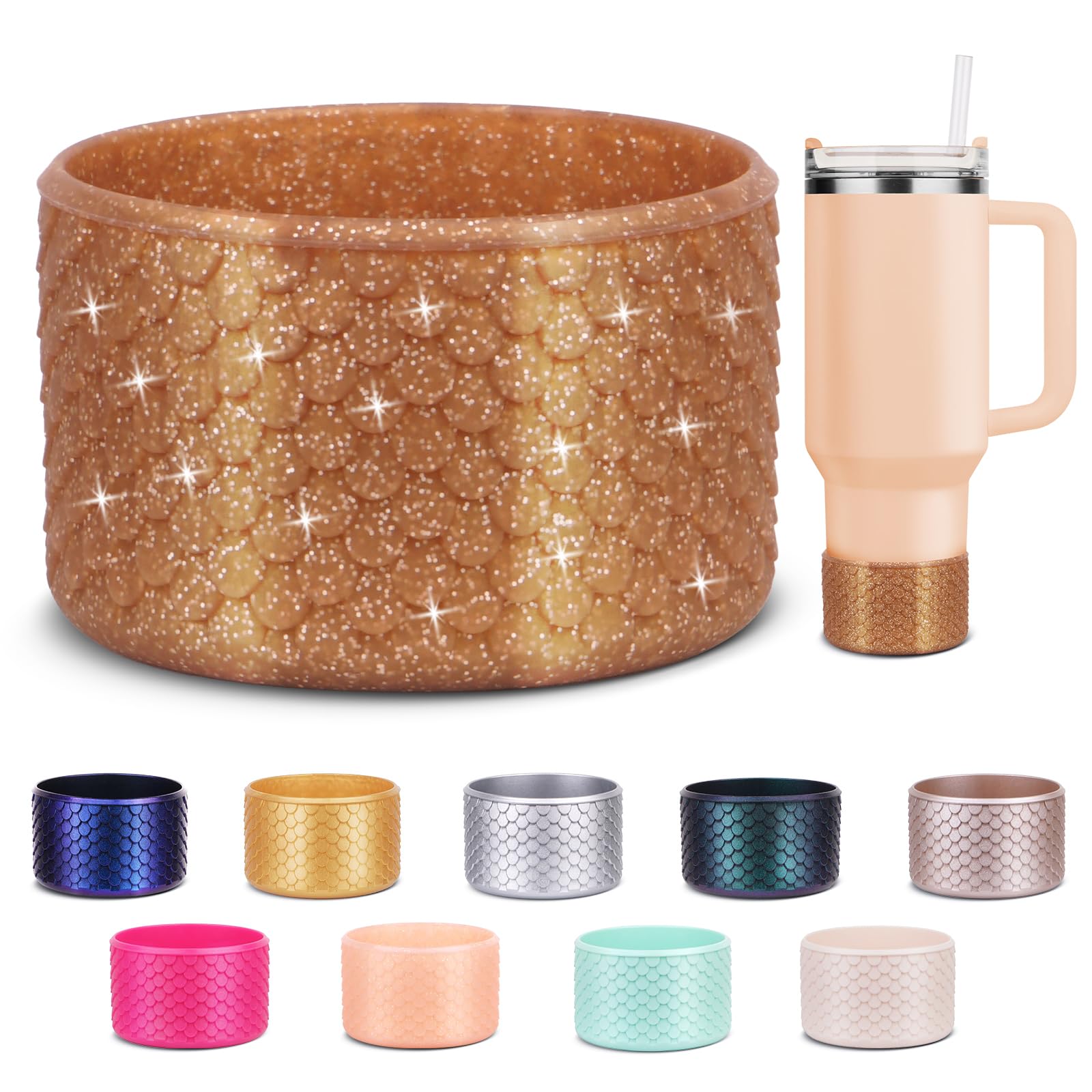 UPABLUNSO Glitter Silicone Boot, Compatible with Stanley Tumblers 20-40oz, for Hydroflask Boot 12-24 Oz, for Owala Tumbler 40 oz, Bottom Protector for Stanley Boot for Stanley Cup Accessories