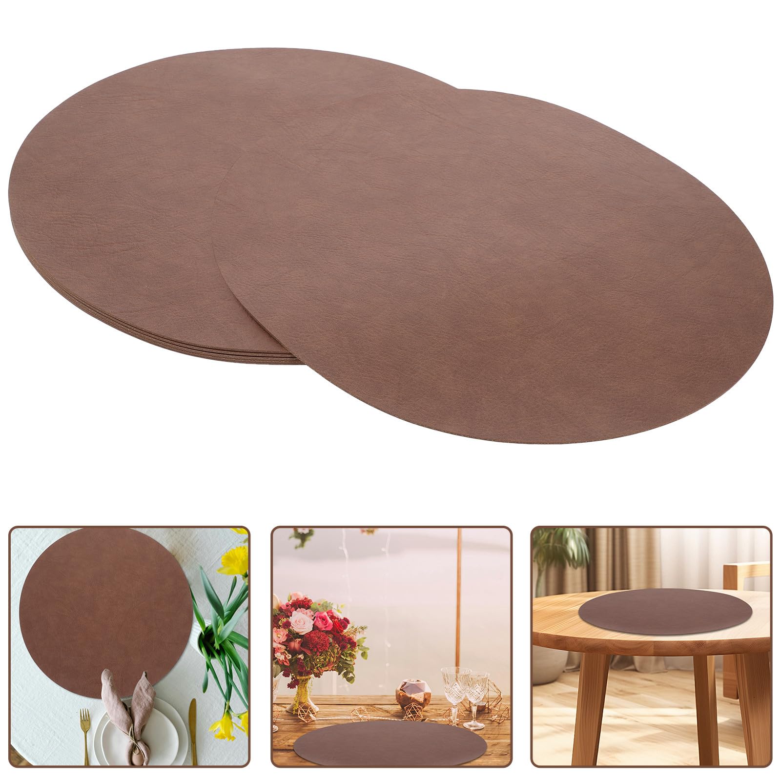FOMIYES Set Antiscivolo e Resistenti Rotonde in Pelle Pu Lavabili di 6 Tovagliette da 15 Pollici e Feste per Cucina, Sala da Pranzo