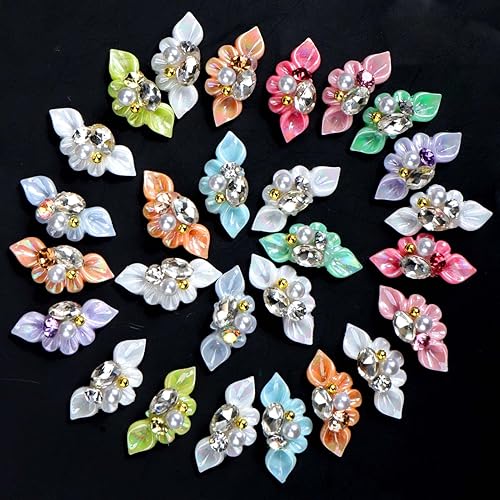 Miniatura 8 de Juome Dijes para uñas, 27 dijes de uñas de flores para uñas acrílicas, dijes de uñas 3D con forma de perlas de flores, suministros de decoración de