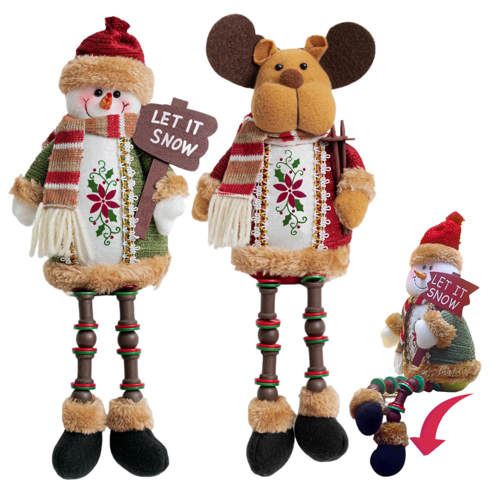 Lot de 2 peluches de Noël 14 cm bonhomme de neige et renne